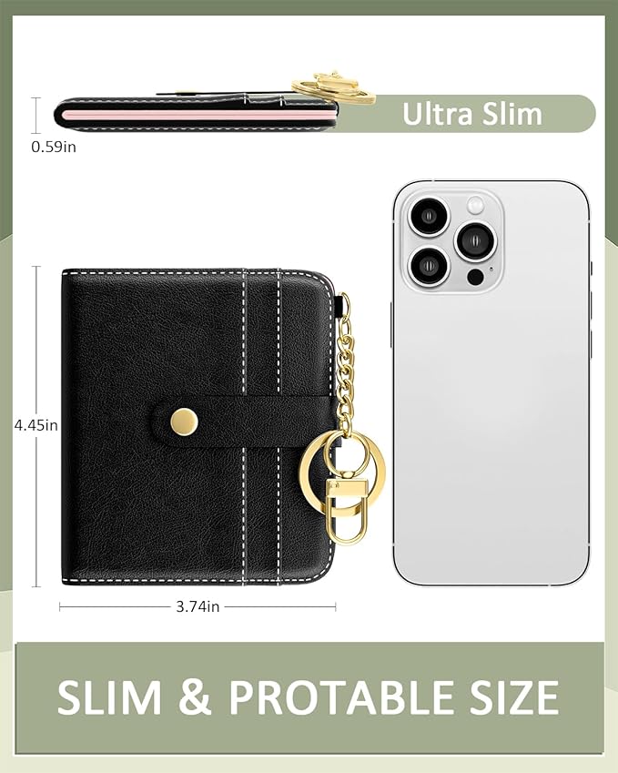 Aiawoxc Womens Wallet, RFID Small Wallets for Women, Slim Compact Credit Card Holder, Cute Leather Bifold Ladies Purse with Zipper Coin Pocket and ID Window, Black