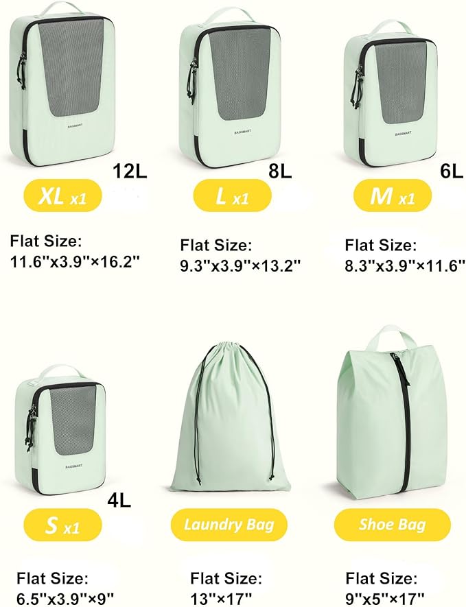 BAGSMART Compression Packing Cubes for Travel, 6/5/4set Lightweight Packing Organizers, Summer Travel Essentials Suitcase Organizer Bags Set