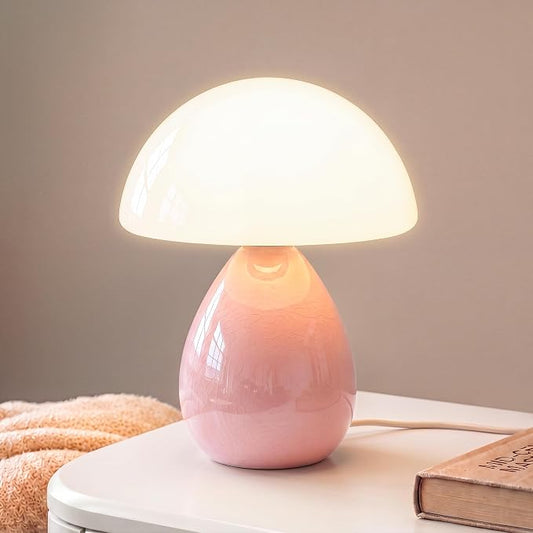 Mushroom Lamp Table Lamp for Bedroom,Ice Crackle Desk Lamp Bedside Small Lamps for Living Room Night Stands,Table Lamps Cute Modern Mid Century Lamps (Pink-Ice Crackle)