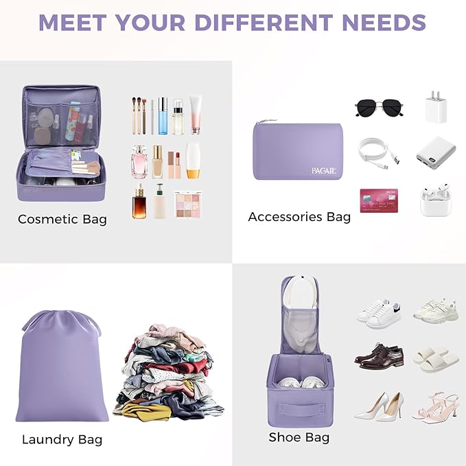BAGAIL 8 Set Packing Cubes Luggage Packing Organizers for Travel Accessories-Dusty Purple