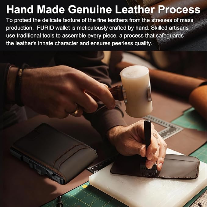 furid Genuine Leather Wallet for Men: Slim RFID Minimalist Wallets with Money Clip - Smart Pop Up Credit Card Holder for Front Pocket - Gifts for Husband Father on Birthday Anniversary