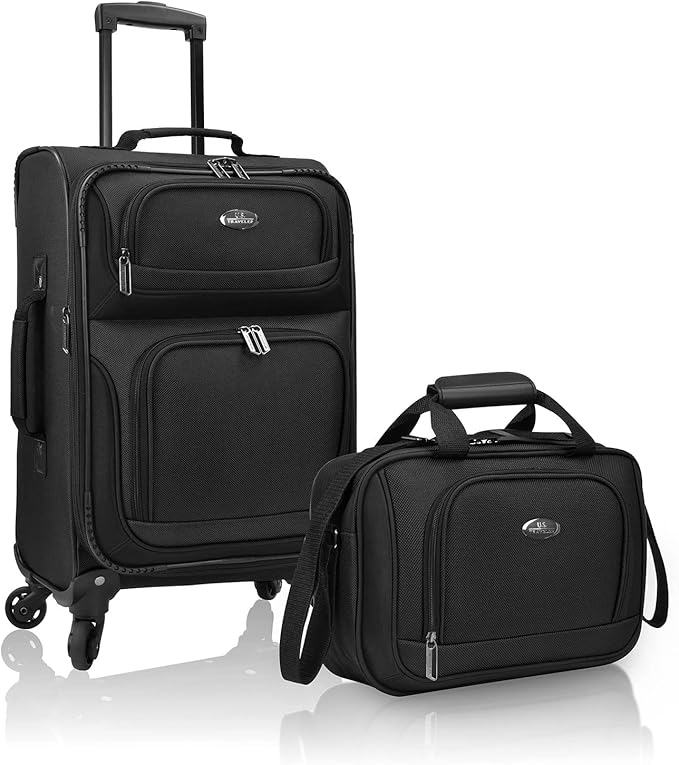 U.S. Traveler Rio Lightweight Softside Rolling Carry-on Suitcase, 4-Wheel Set, Black