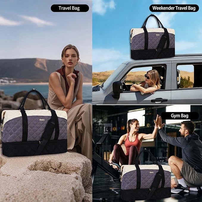 Weekender Bag, Large Travel Duffel Bag for Women, Carry on Overnight Bag with Shoe Compartment and Toiletry Bags