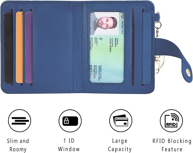 Airkit Small Wallets Woman RFID Blocking Leather Credit Card Holder - with ID Window - Card Wallets for Women - with Zipper Coin Purse - Keychain Wallet