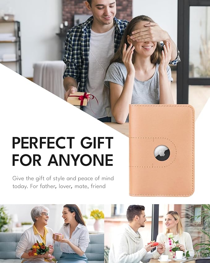 ALLIVE Passport Holder for Travel, Genuine Leather Passport Holder with AirTag Slot for Women and Men, Passport Cover Wallet Travel Must Haves Airport Essentials,Travel Gifts, Beige