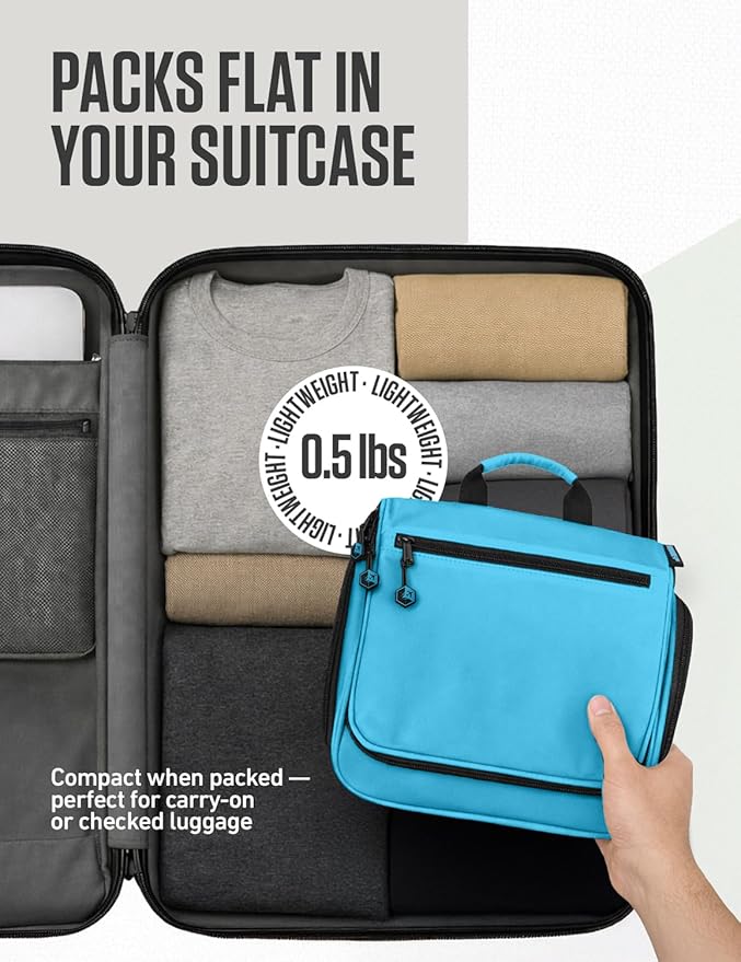 VENTURE 4TH Hanging Travel Toiletry Bag for Women & Men – Large Toiletry Organizer with 18 Compartments, Removable TSA Pouch, Travel Wash Bag for Toiletries, Makeup & Shaving Kit (Light Blue)