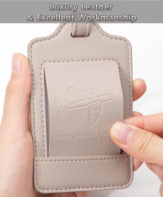 3 Pack Luggage Tags - Quick Install, Privacy Protection, Airplane Travel Essentials for Suitcases, Durable Leather - Lichee Beige
