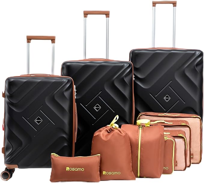 10 piece Luggage Set Expandable Suitcase 22x14x9 Airline Approved Carry on, ABS Hard Case Suitcases with Spinner Wheels,TSA Lock