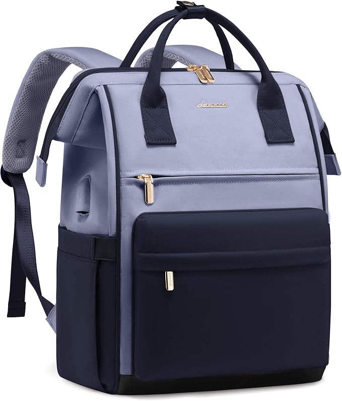 LOVEVOOK Laptop Backpack for Women 15.6 Inch, Travel Backpack with USB Charging Port Large Capacity Laptop Bag, Waterproof Bag for Business College Airline Approved Work Backpack(Grey Navy)