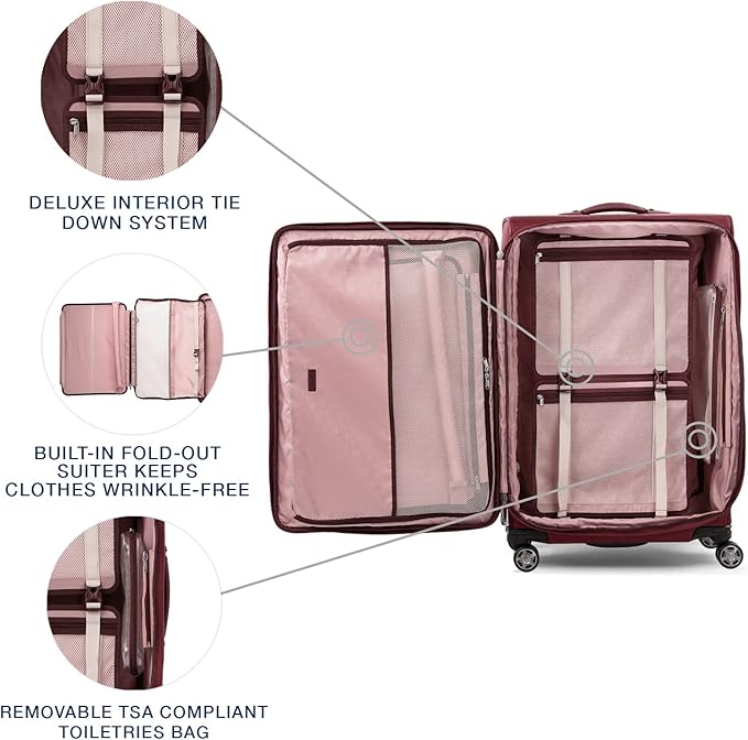 Travelpro Platinum Elite Softside Expandable Checked Luggage, 8 Wheel Spinner Large Suitcase, TSA Lock, Men and Women, Bordeaux Red, Checked Large 29-Inch