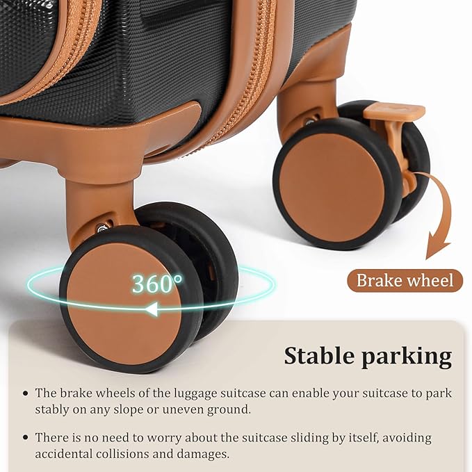 imiomo Carry on Luggage Airline Approved with Front Pocket and USB Port, Hard Shell 20 Inch Travel Carry-on Suitcase with Spinner Wheels and TSA Lock, Black Brown