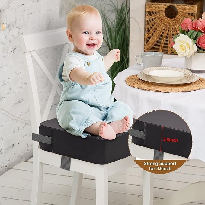 Booster Seat for Kitchen Chair - Toddler Non-Slip Portable Height Increasing Strong Support Seat Cushion PU Easy to Clean Detachable Washable Booster Seat for Dining Table