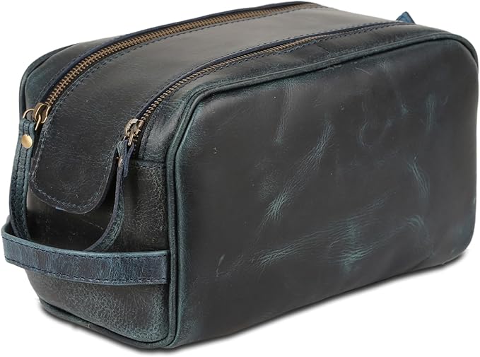 KomalC Travel Toiletry Bag – Premium Leather Dopp Kit for Men & Women with Water-Resistant Lining & Spacious Zippered Organizer