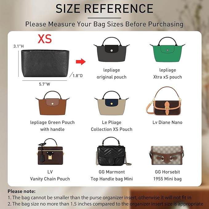 Upgraded Purse Organizer Insert Compatible with Longchamp Mini Xtra/Original/Green XS Pouch, DupontPaper Handbag Organizer Divider Shaper Inner with Zipper, Full-black/XS