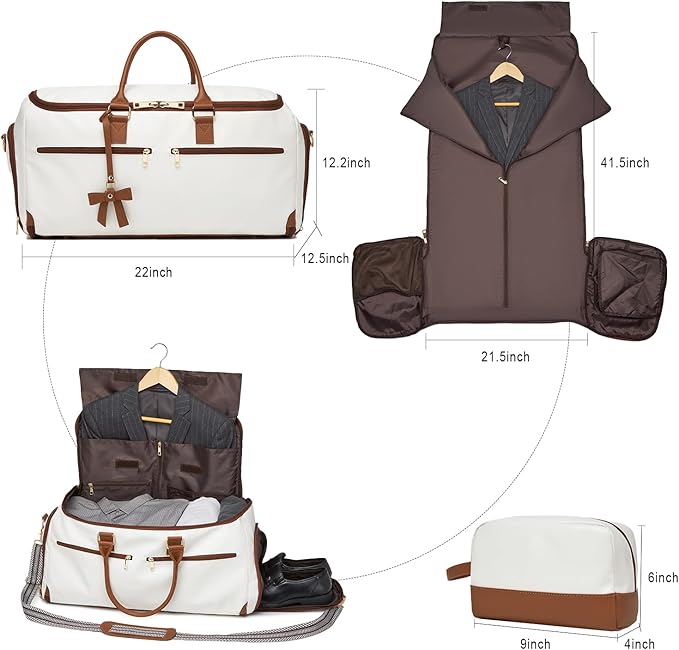 seyfocnia Carry On Garment Bag for Travel, Convertible Travel Garment Bag with Toiletry Bag for Women, 2 in 1 Hanging Suitcase Suit Business Travel Bag 2pcs Set