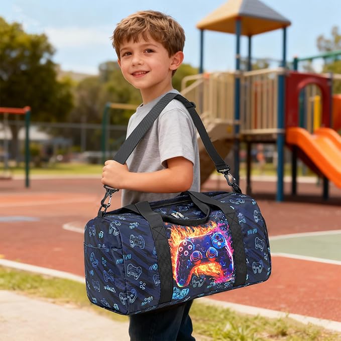 CAMTOP Kids Duffel Overnight Bag Boys Girls Toddler Weekender Carry-On Personalized Tote for Travel Gym Sport (Fire Controller)