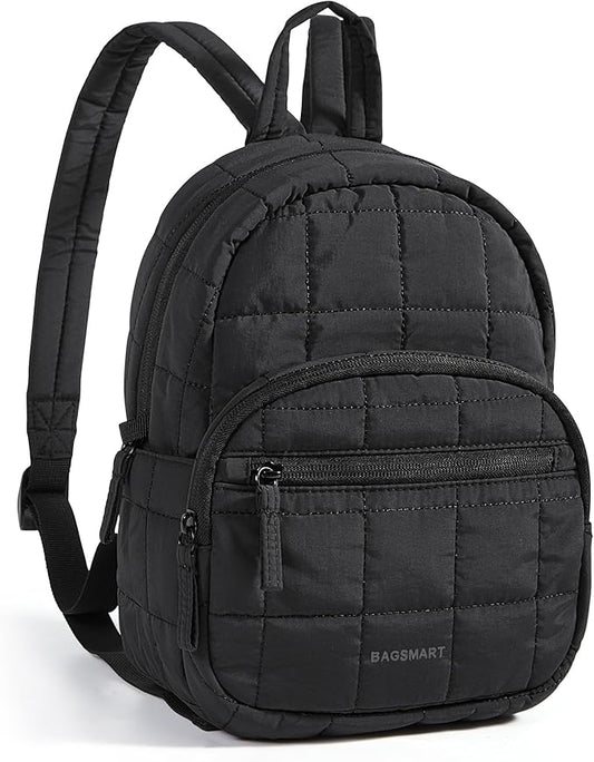BAGSMART College Laptop Backpack, Travel Backpack for Women, Quilted Casual Daypack, Water-Resistant Bookbag, Mini-9.7 inch, Classic Black