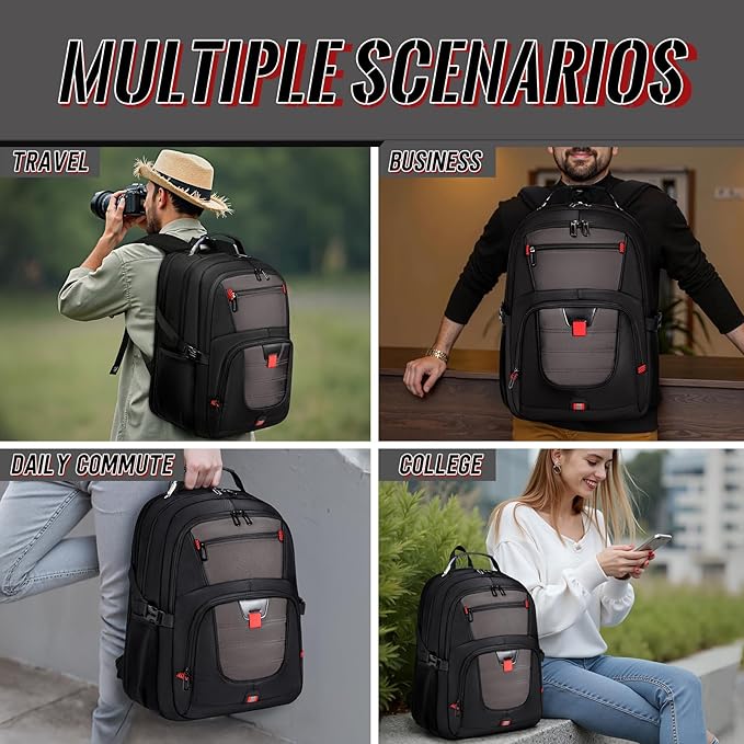 Business Laptop Backpack with LifetimeWarranty, 17.3 Inch Extra Large TSA Approved Travel Rucksack for Men Women, Big Airline Approved Work Computer Pack for Office Trips,Grey