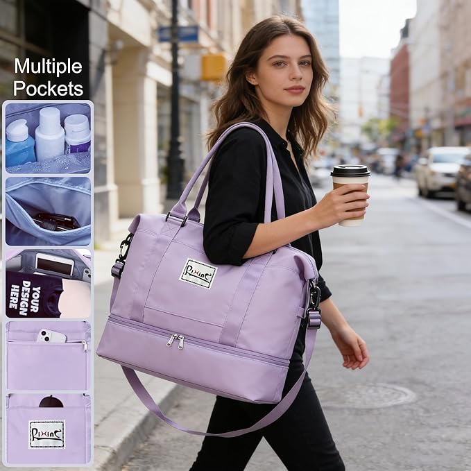 Travel Duffle Bag Weekender Bags for Women with Shoes Compartment, Travel Duffel Tote Carry on Overnight Bag for Travel Business Trips, Sport Yoga Gym Bag with Wet Pocket (Purple)