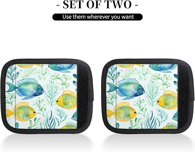 Luggage Handle Wraps Tropical Fish Watercolor Sea Luggage Identifiers Soft Neoprene Luggage Handle Wraps For Suitcase Trolley Handle Grip Cover 2 Pack Luggage Tags