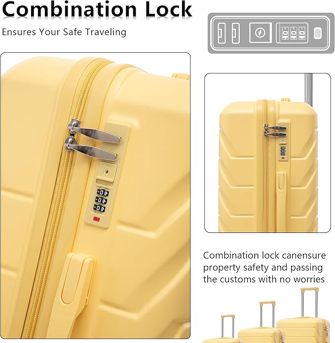Luggage Sets, 3 ABS Hardshell Suitcase Spinner Wheels with Combination Lock