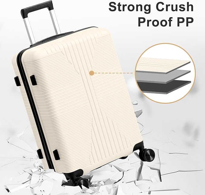 Karl home Luggage Sets 4 Piece, PP Hard Case Suitcase Set with Built-in Lock Spinner Wheels, Lightweight Durable Carry on Luggage for Business Travel - White (16/20/24/28")