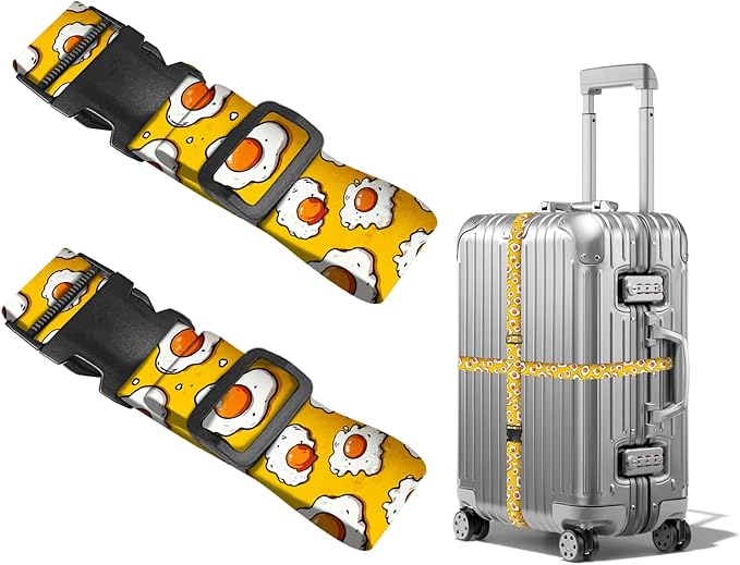 Nuxovilar Luggage Straps of 2 Set Fried Eggs Pattern, 1.96x90.5 inches - Luggage Straps for Suitcases, Perfect for Food Lovers, Short Trips, Daily Travel