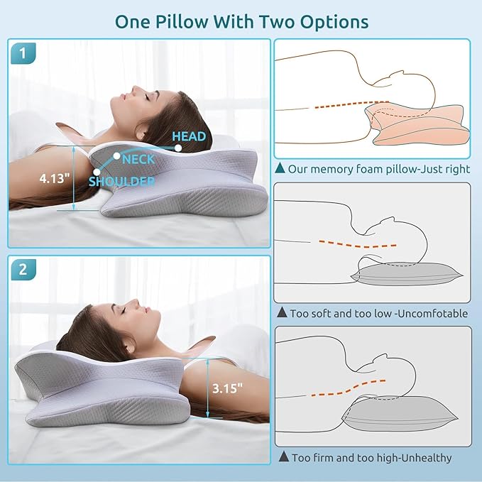 DONAMA Cervical Pillow for Neck and Shoulder Pain Relief, Cooling Contour Memory Foam Pillow, Dual-Height Ergonomic Neck Support Pillow for Side Back Stomach Sleepers with Removable Pillowcase