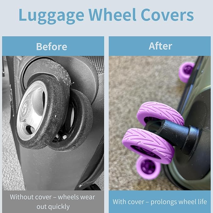 10Pcs Luggage Wheel Covers Luggage Cover Protector for Luggage or Office Chair Caste Upgraded Wear-Resistant Anti-Noise Shock Absorption Suitcase Wheel Covers Accessories for Travel Purple
