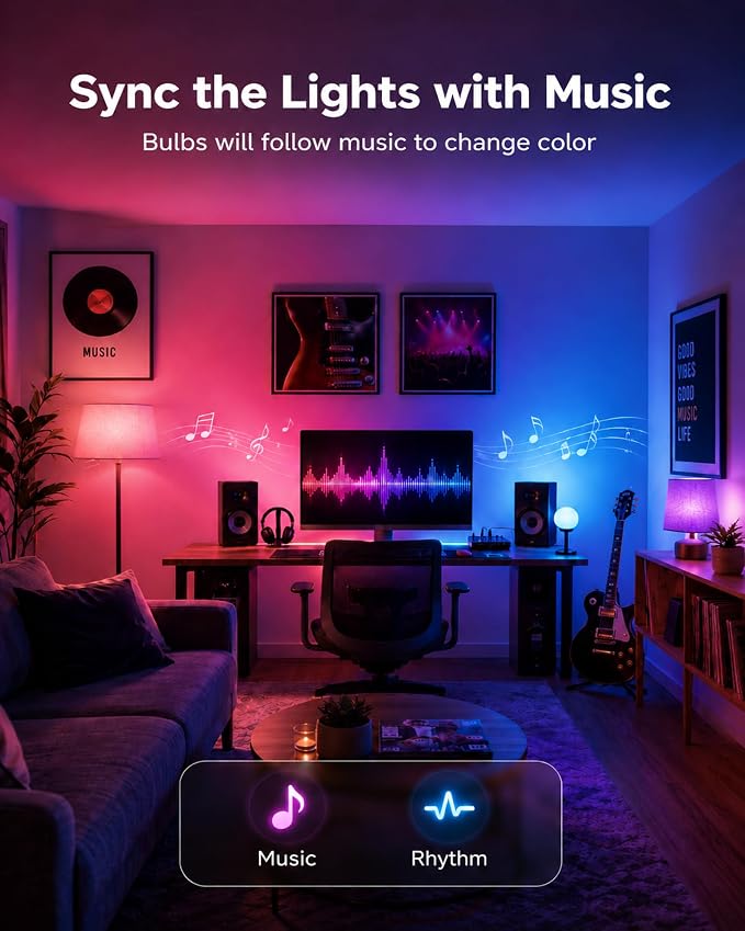 TJOY Smart Alexa Light Bulbs, Bluetooth WiFi Led Bulb Compatible with Alexa &Google Assistant, RGB Color Changing Bulbs, Music Sync, 9W(60W Equivalent), A19 E26 800LM(2.4Ghz WiFi only), 6 Pack | Color Changing Light Bulbs with Music Sync, App Control, ...