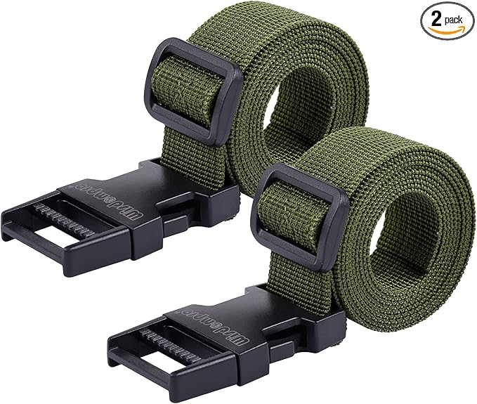 Wisdompro Luggage Strap, 2 Pack Heavy Duty Utility Straps with Quick Release Buckle, Adjustable Nylon Strap for Backpacking, Sleeping Bag Compression, Camping, Hiking - 48 inch, Army Green