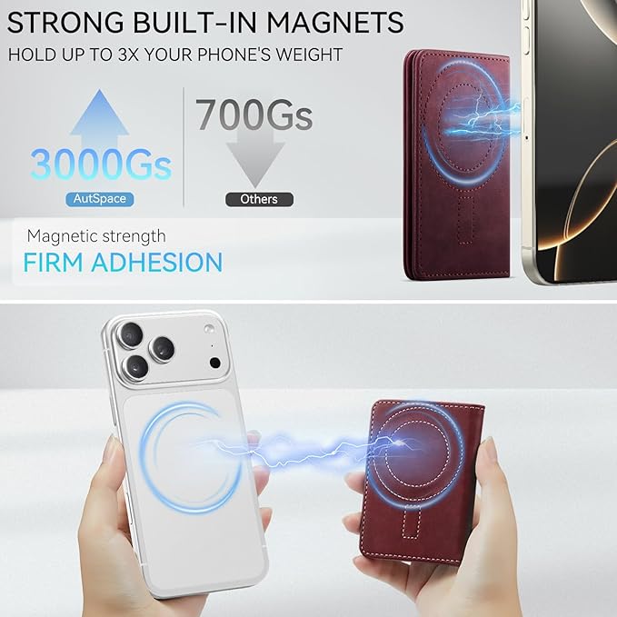 Vinich for MagSafe Wallet Magnetic RFID Blocking Card Holder Compatible with MagSafe Phones and Cases, Strong Magnet Minimalist Phone Wallet for iPhone 17/16/15/14/13/12/Pro/Max/Plus, Burgundy