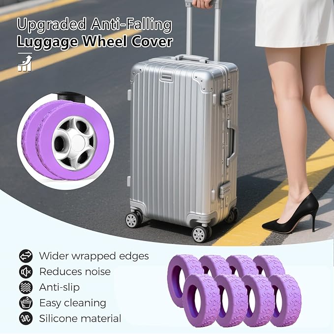 Luggage Wheel Covers, Luggage Wheel Protector Covers for 2-2.4 inches Wheels Suitcases，Anti-Scratch & Noise Reduction Design, Silicone MaterialDurable Travel Case Accessories (8, Purple)