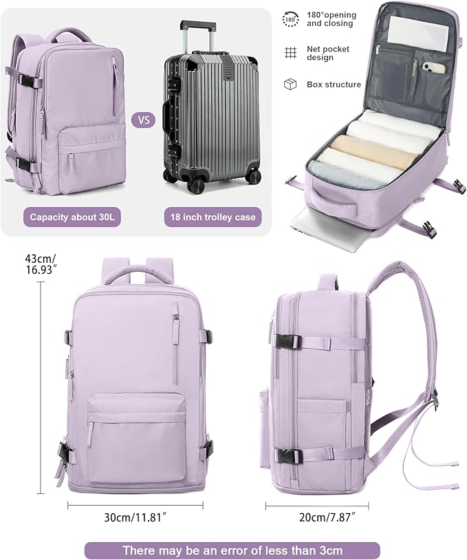 VGCUB Carry on Travel Backpack for Women Men Large Laptop Gym Work Frontier Airlines Personal Item Bag Business Airport Lightweight Backpack Flight Approved Mochilas de Viaje, Purple