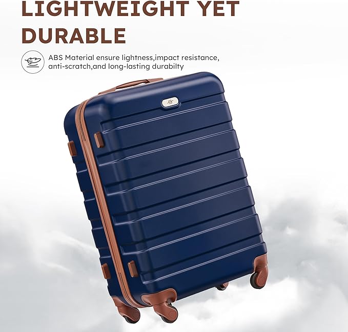 Suitour 4 Piece Luggage Sets, Hard Shell Suitcase Set with Spinner Wheels 16 20 24 28inch Travel Sets(Navy Brown)