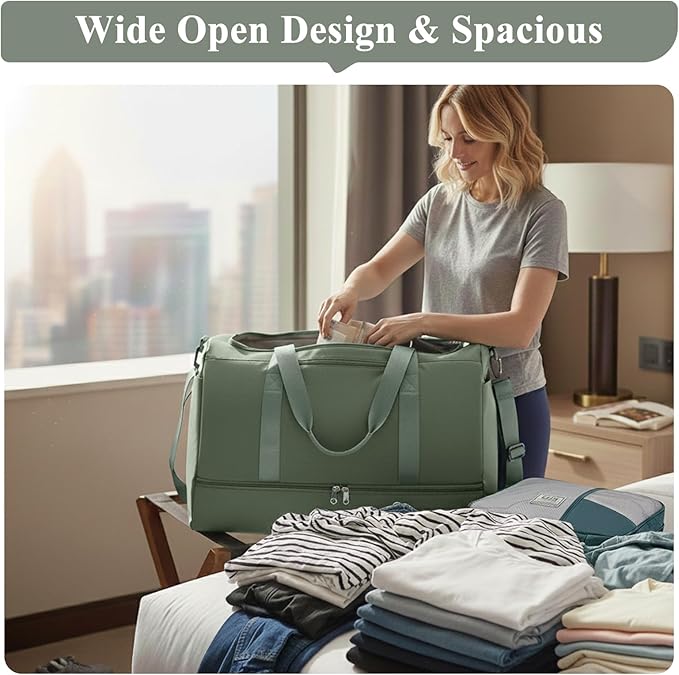 Large Duffle Bag for Travel,Carry-On Overnight Weekender Bags for Women,Travel Duffel Bag,Green