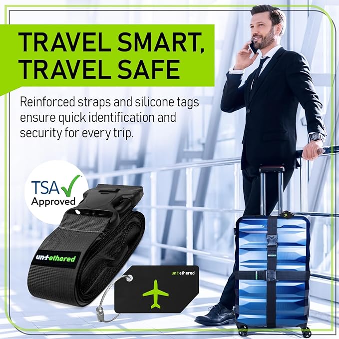 Untethered 4-Pack Luggage Tag Set | Durable Luggage Tags for Suitcases & Travel Bags | Bag Tag & Name ID Identifiers | Suitcase Tags for Easy Luggage Identification
