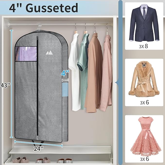MISSLO 43" Heavy Duty Hanging Garment Bags for Travel Suit Bag for Men Waterproof Oxford Fabric Suit Cover for Traveling Monogrammed Closet Clothes Storage