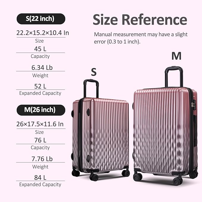 Cheched 22 inch Luggage with Spinner Wheels, Lightweight PC+ABS Hard Shell Suitcases, Expandbale Storage & TSA Aprovel Lock (22.2×15.2×10.4inch)