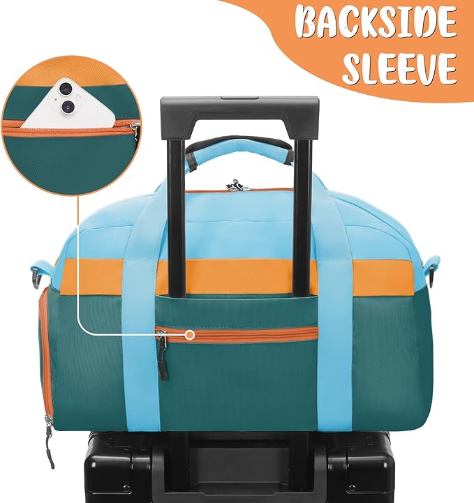 WOOMADA Kids Duffle Bag for Boys or Girls, Kids Overnight Bag with Shoe Compartment＆Wet Pocket, Ideal for School Practice, Sports, Travel(green blue)