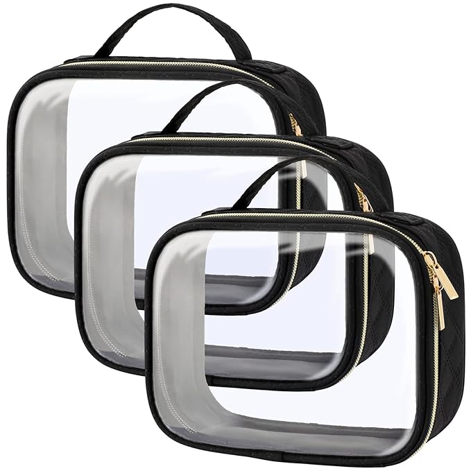 PACKISM TSA Approved Toiletry Bag 3 Medium, 3-1-1 Compliant Clear Makeup Bags with Handle, Quart Size Toiletry Bags Fit Carrv-on Travel Essentials, Water Resistant PVC, Black
