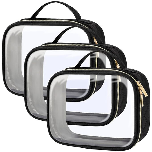 PACKISM TSA Approved Toiletry Bag 3 Medium, 3-1-1 Compliant Clear Makeup Bags with Handle, Quart Size Toiletry Bags Fit Carrv-on Travel Essentials, Water Resistant PVC, Black