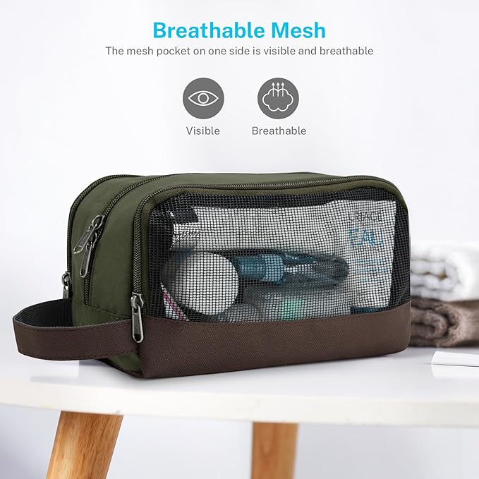 Gonex Travel Toiletry Bag Nylon, Toiletries Kit Shaving Bag Toiletry Organizer Olive & Brown