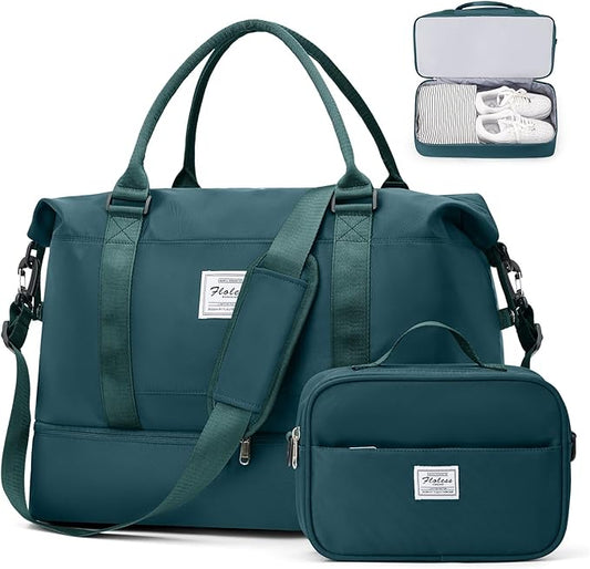 Large Weekender Bags for Women, Travel Duffel Bags with Shoe Compartment,Personal Item Travel Carry on Overnight bag for women Travel Set,Peacock Blue2