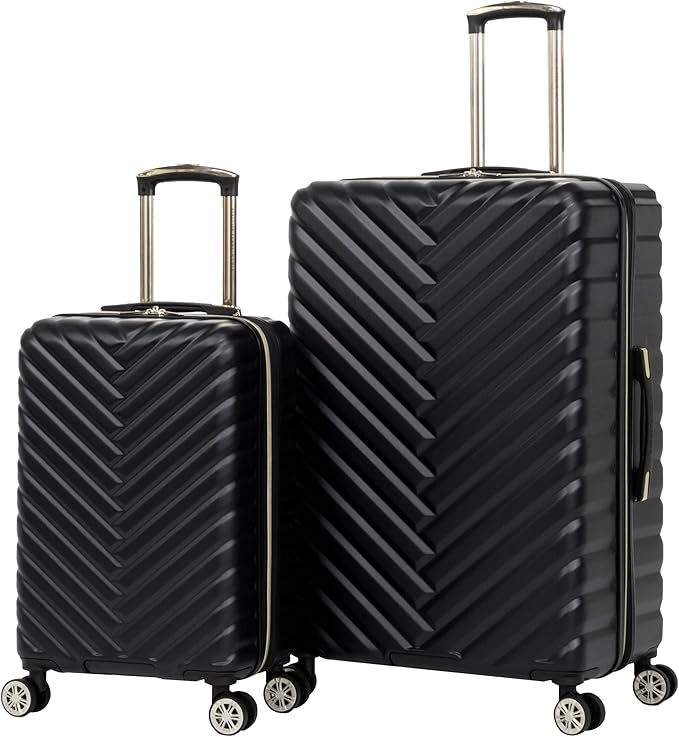 Kenneth Cole REACTION Madison Square Lightweight Hardside Chevron Expandable Spinner Luggage, Black, 2-Piece Set (20" & 28")