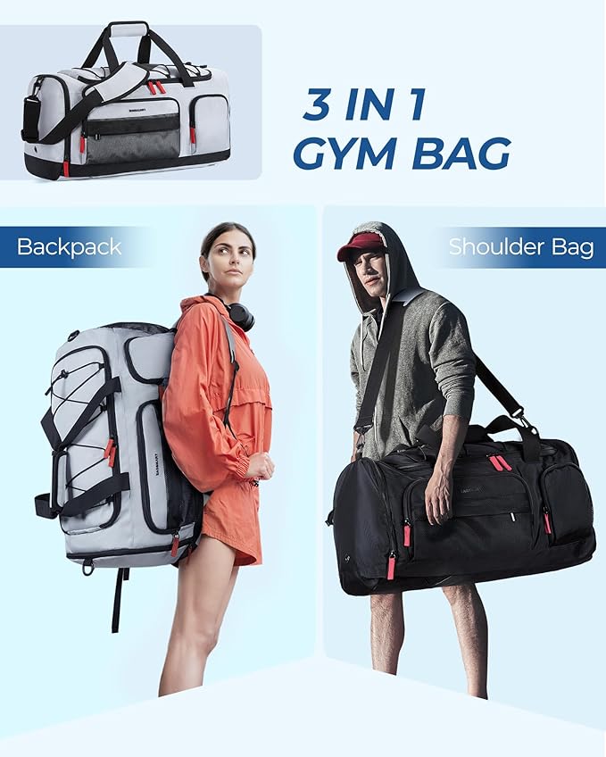 BAGSMART Gym Bag for Women & Men, Sports Travel Duffel Backpack with Shoe Compartment Laptop Compartment, Water Resistant Carry On Weekender Bag for Airplane