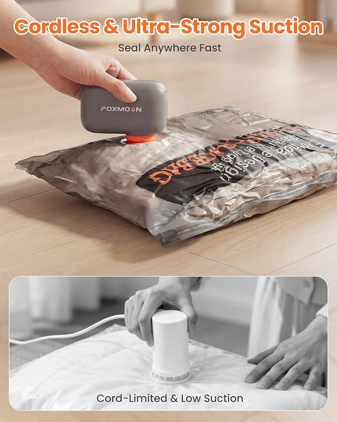 Travel Vacuum Bags for Clothing with Rechargeable Electric Pump, 12 Pack Compression Packing Storage Bags for Luggage and Suitcase, Space Saver Seal Bags for Cruise and Vacation