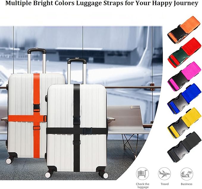 2 Pack Suitcase Straps, Bright Color Adjustable Luggage Belts, TSA Approved (Pink)