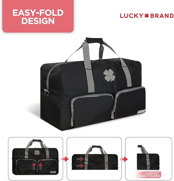 Lucky Travel Duffel Bags 65L, Gym Bag, Travel Bag & Large Duffle Bag for Men, Foldable Overnight Weekender Bags for Women & Men with Adjustable Shoulder Strap, Black