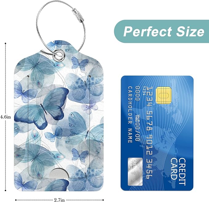 Rimilak 3 Pcs PU Leather Luggage Tags for Suitcase, Travel Cruise Luggage Tag with Privacy Flap, Name ID Label and Metal Loop for Women Men Baggage Handbag School Bag Backpack, Butterfly Feather